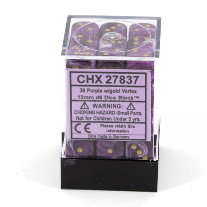 DND Dice Set-Chessex D&D Dice-12mm Vortex Purple and Gold Plastic Polyhedral Dice Set-Dungeons and Dragons Dice Includes 36 Dice – D6, Various (CHX27837) 4