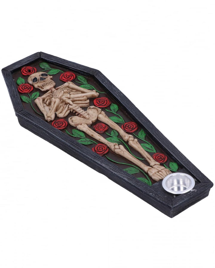 Rest in Roses Skeleton Coffin Incense Burner 21.5cm