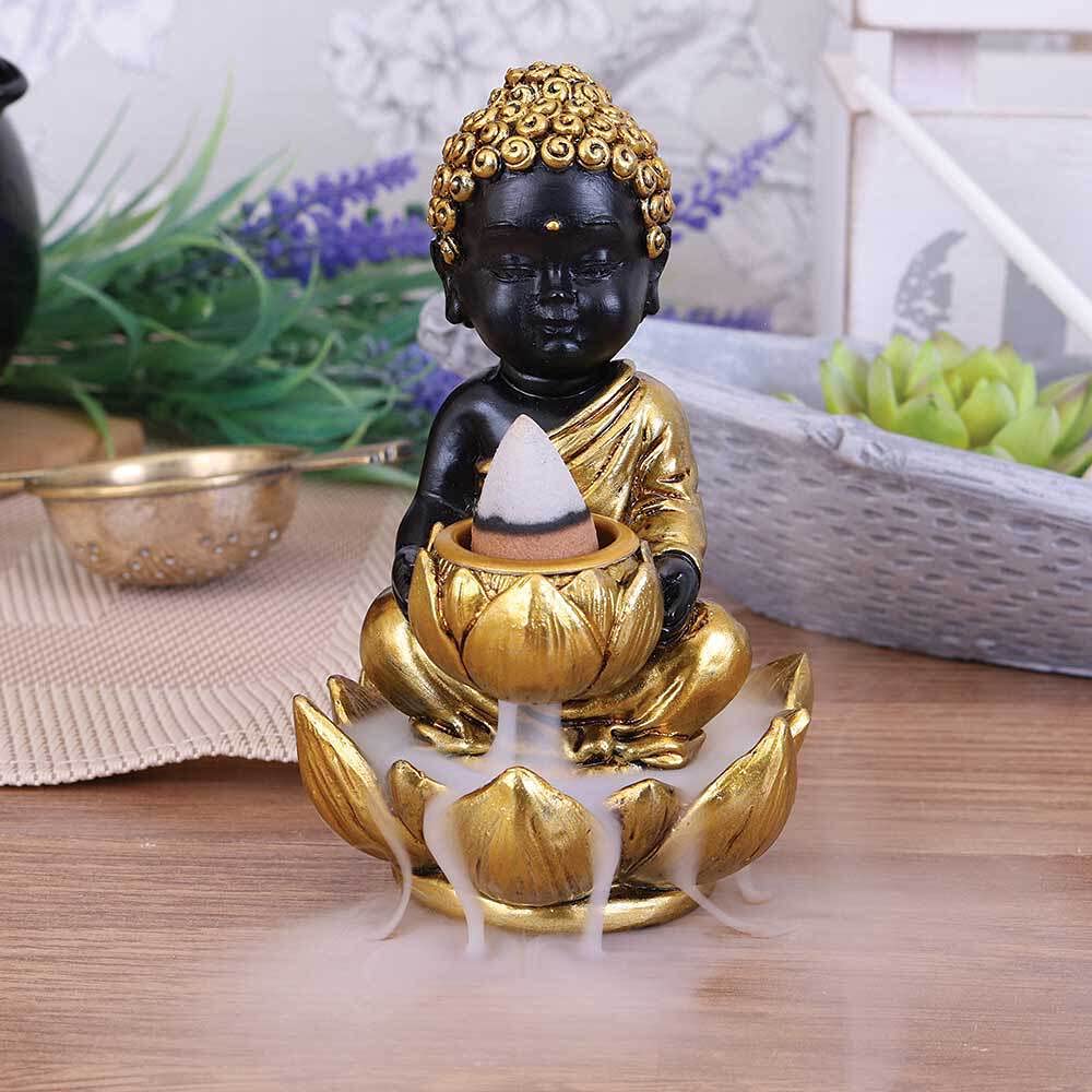 Black Gold Baby Buddha Backflow Incense Burner 103cm 10.3cm 7