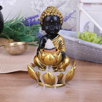 Black Gold Baby Buddha Backflow Incense Burner 103cm 10.3cm 7