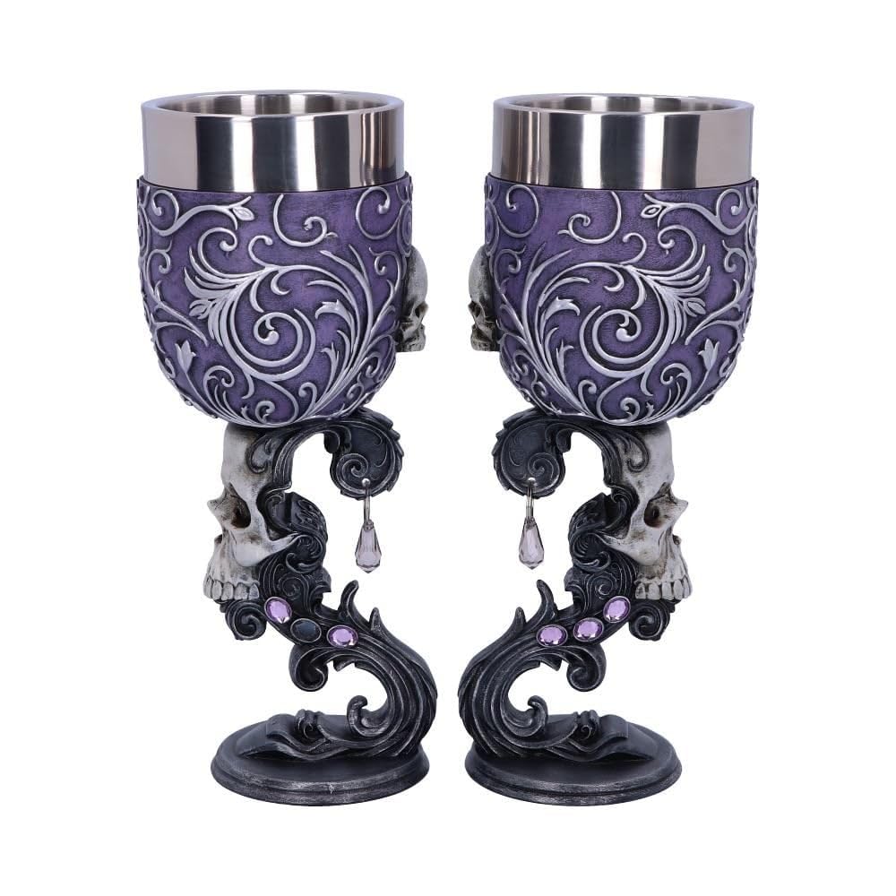 Deaths Desire Twin Skull Heart Set of Two Goblets 18.5cm 2 7