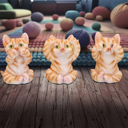 Three Wise Ginger Cats Figurines Set of 3 a See No Hear Speak 8.5cm 7