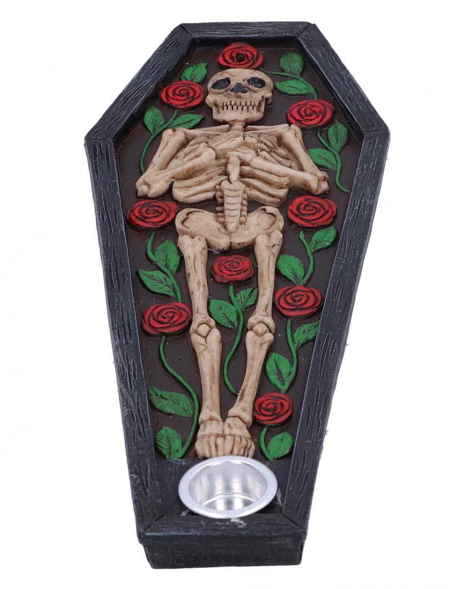 Rest in Roses Skeleton Coffin Incense Burner 21.5cm 2