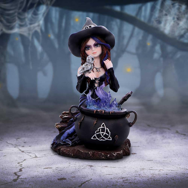 Alvina Witch Figurine with Owl and Cauldron 16cm