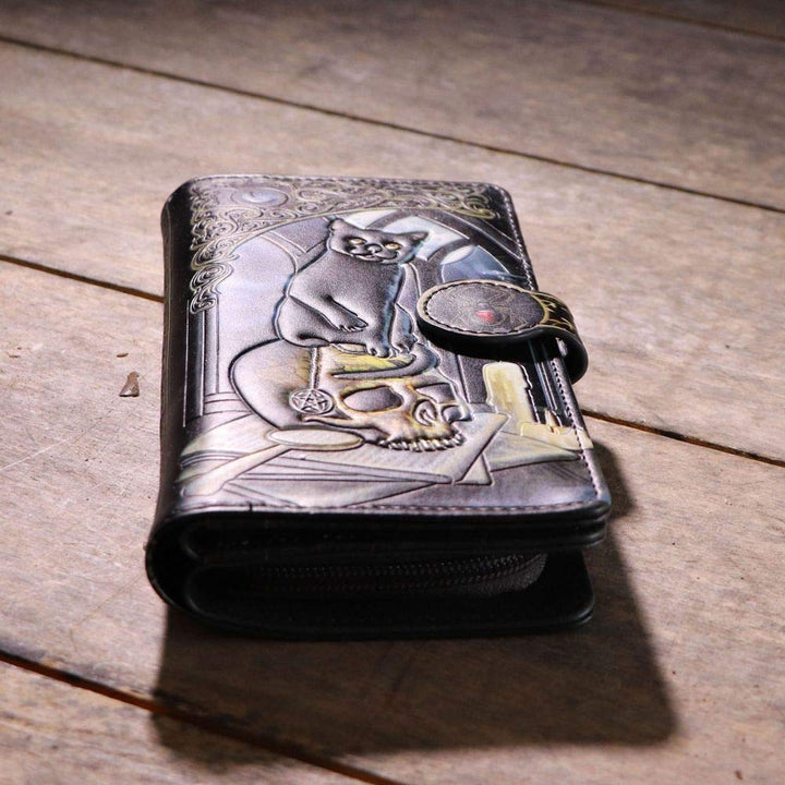 Lisa Parker Spirits of Salem Black Cat Skull Map Embossed Purse 18.5cm