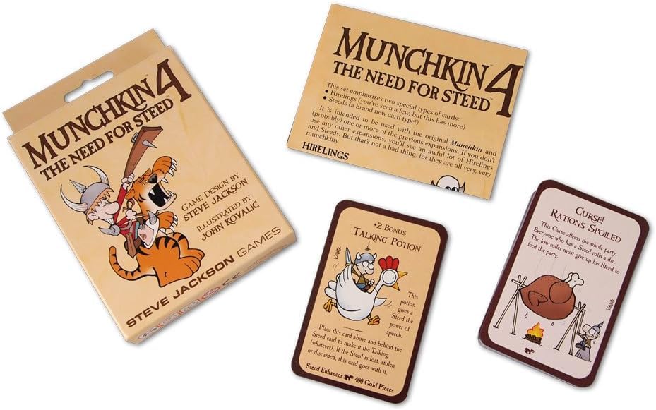 Munchkin 4 – The Need For Steed Card Game Expansion |112-Card Expansion | Adult, Kids, & Family Game | Fantasy Adventure RPG | Ages 10+ | 3-6 Players | Avg Play Time 120 Min | From Steve Jackson Games