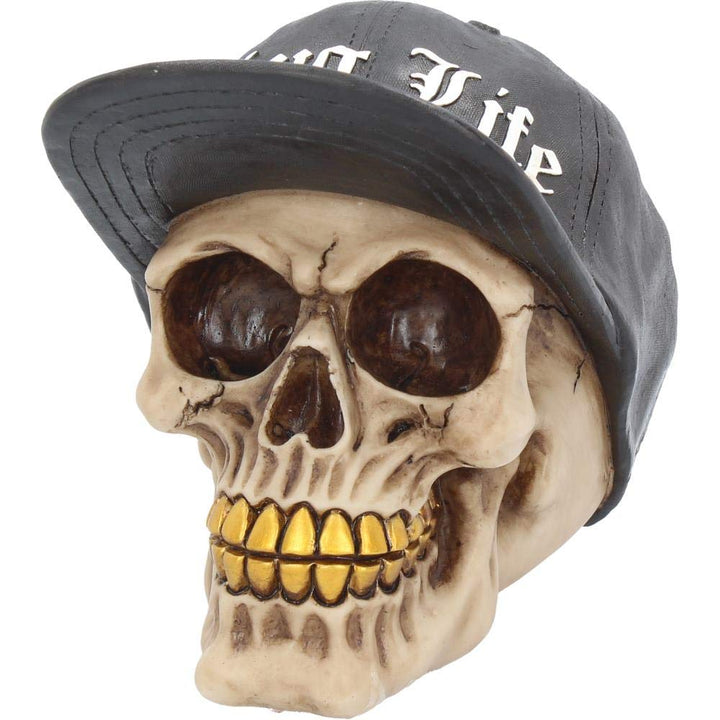 Thug Life Skull with Gold Teeth and Baseball Cap Figurine 15.8cm