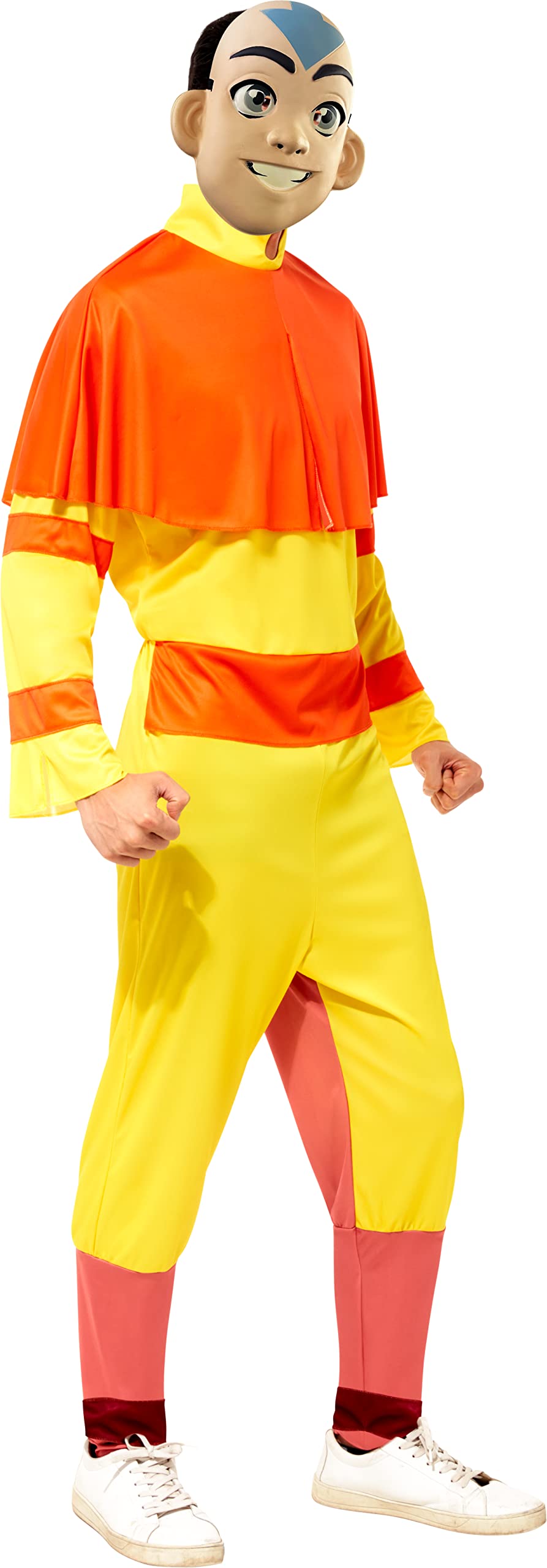 Rubies Men's Avatar: The Last Airbender Aang Costume Jumpsuit with Cape and Mask, As Shown, X-Large