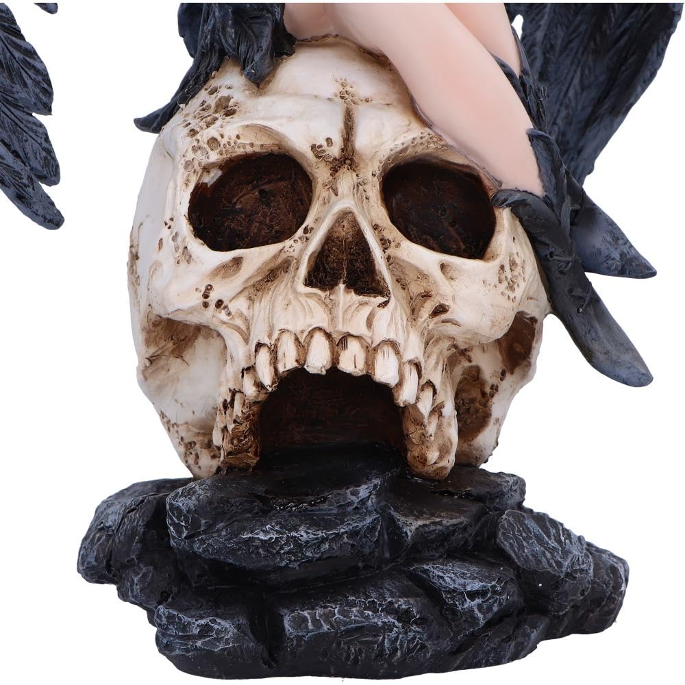 Riven Gothic Winged Figurine Seated on Skull 35cm Statue 5