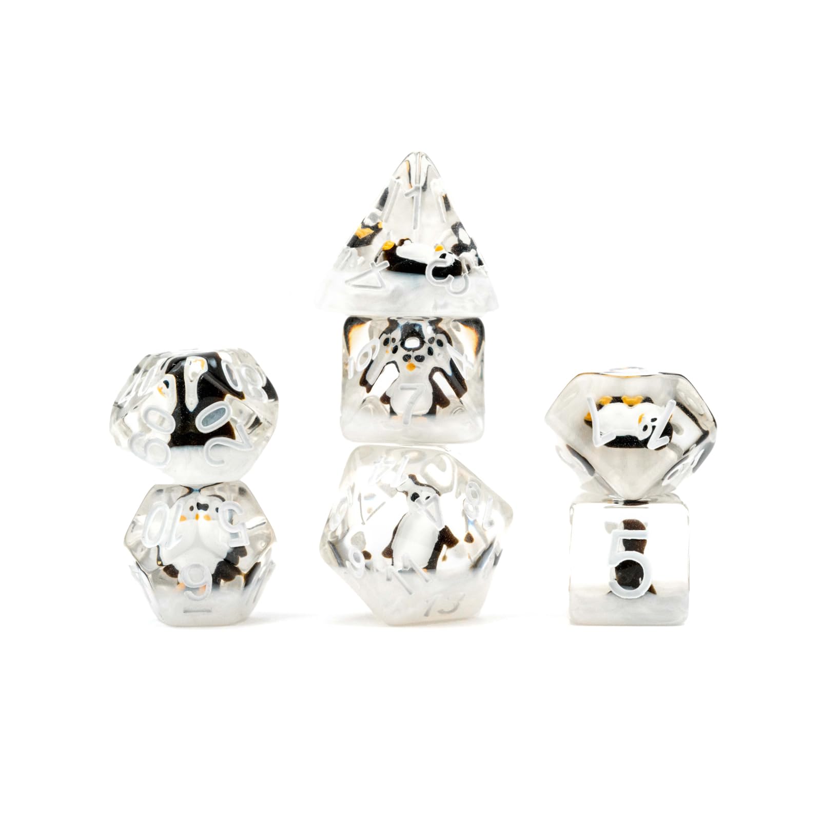 Resin Poly Dice Set Penguin Dice Gaming Accessory by Metallic Dice 1