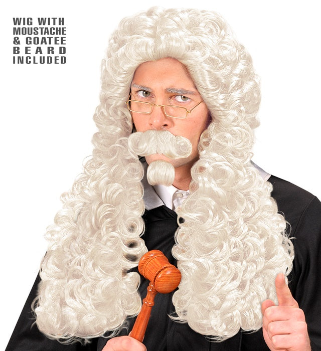 Judge Wig With Moustache & Goatee Beard In Polybag