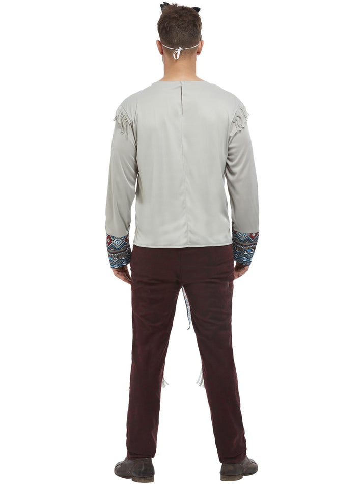 Dark Spirit Mens Warrior Costume Grey Top Brown Trousers and Mask 3