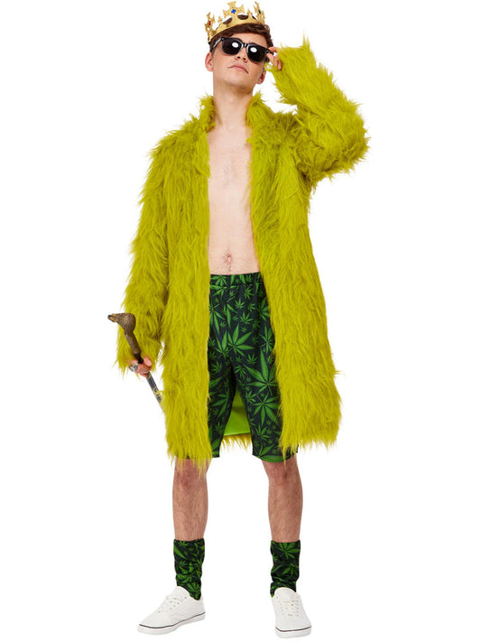 Cannabis King Costume Green Coat Shorts Socks and Gold Coloured Crown 2