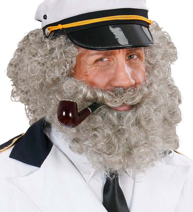 Captain Curly Wig & Beard Grey- In Polybag