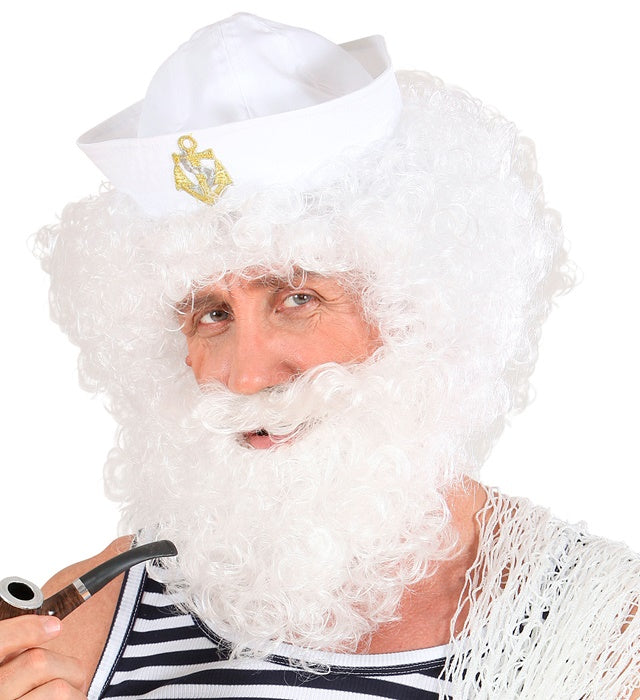Character Curly Wig & Beard White - In Polybag