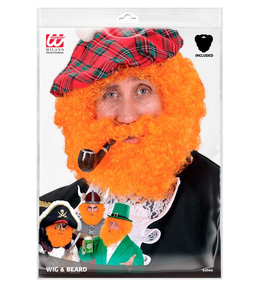 Scots And Irish Curly Wig & Beard Orange - In Polybag