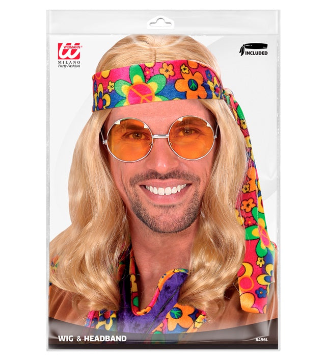 Hippie Dude Wig With Headband  Blonde - In Polybag