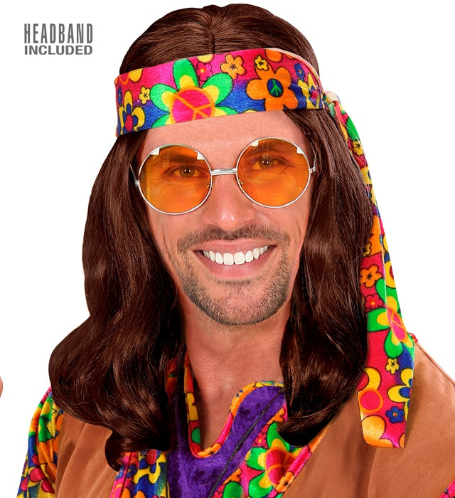 Hippie Dude Wig With Headband” Brown - In Polybag