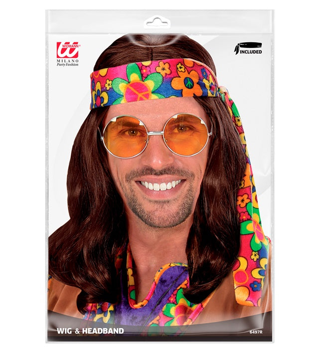 Hippie Dude Wig With Headband” Brown - In Polybag