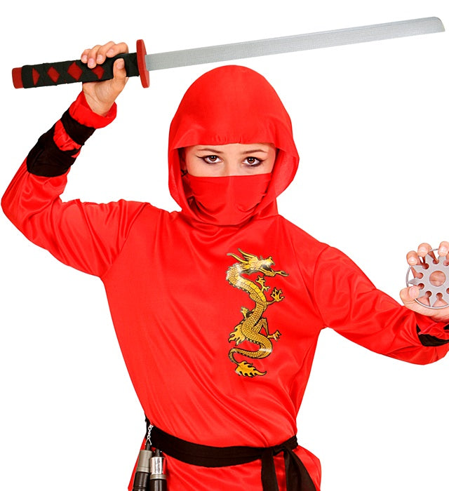 Set Of 2 Katana With Scabbard Ninja Wood Black & Red 72 Cm