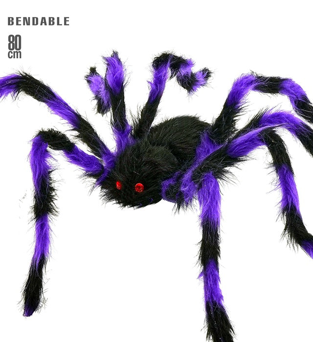 Spider With Bendable Legs Furry Black/Purple 80 Cm