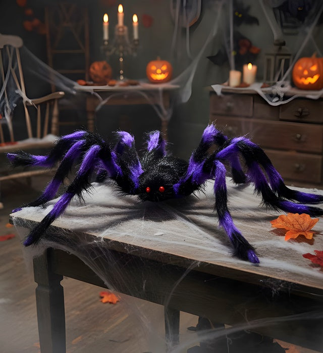 Spider With Bendable Legs Furry Black/Purple 80 Cm