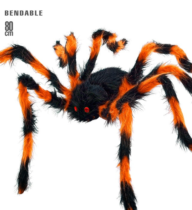 Spider With Bendable Legs Furry Black/Orange 80 Cm