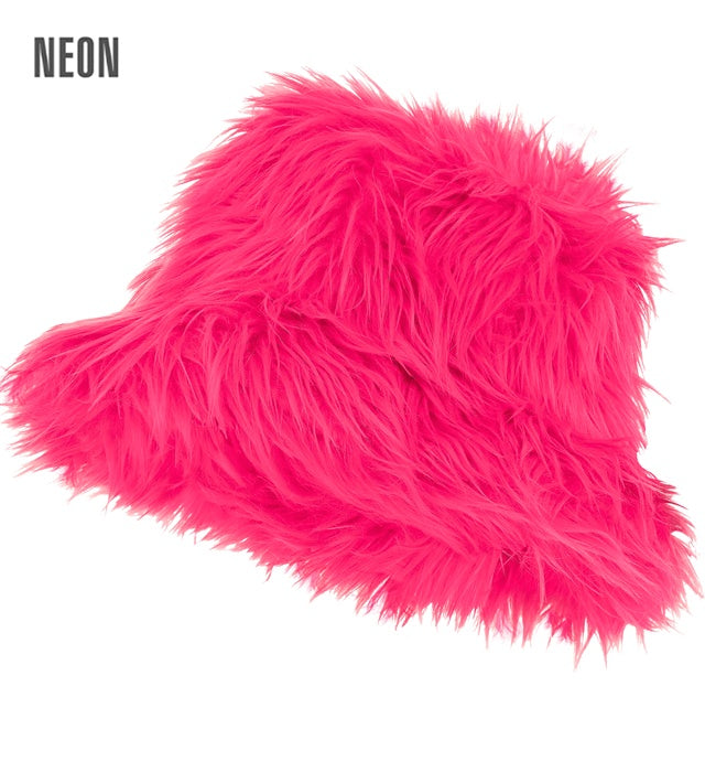 Bucket Hat Plush Neon Pink