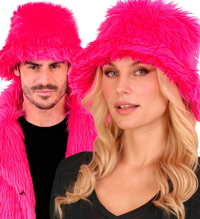 Bucket Hat Plush Neon Pink