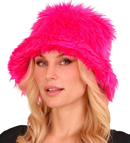 Bucket Hat Plush Neon Pink