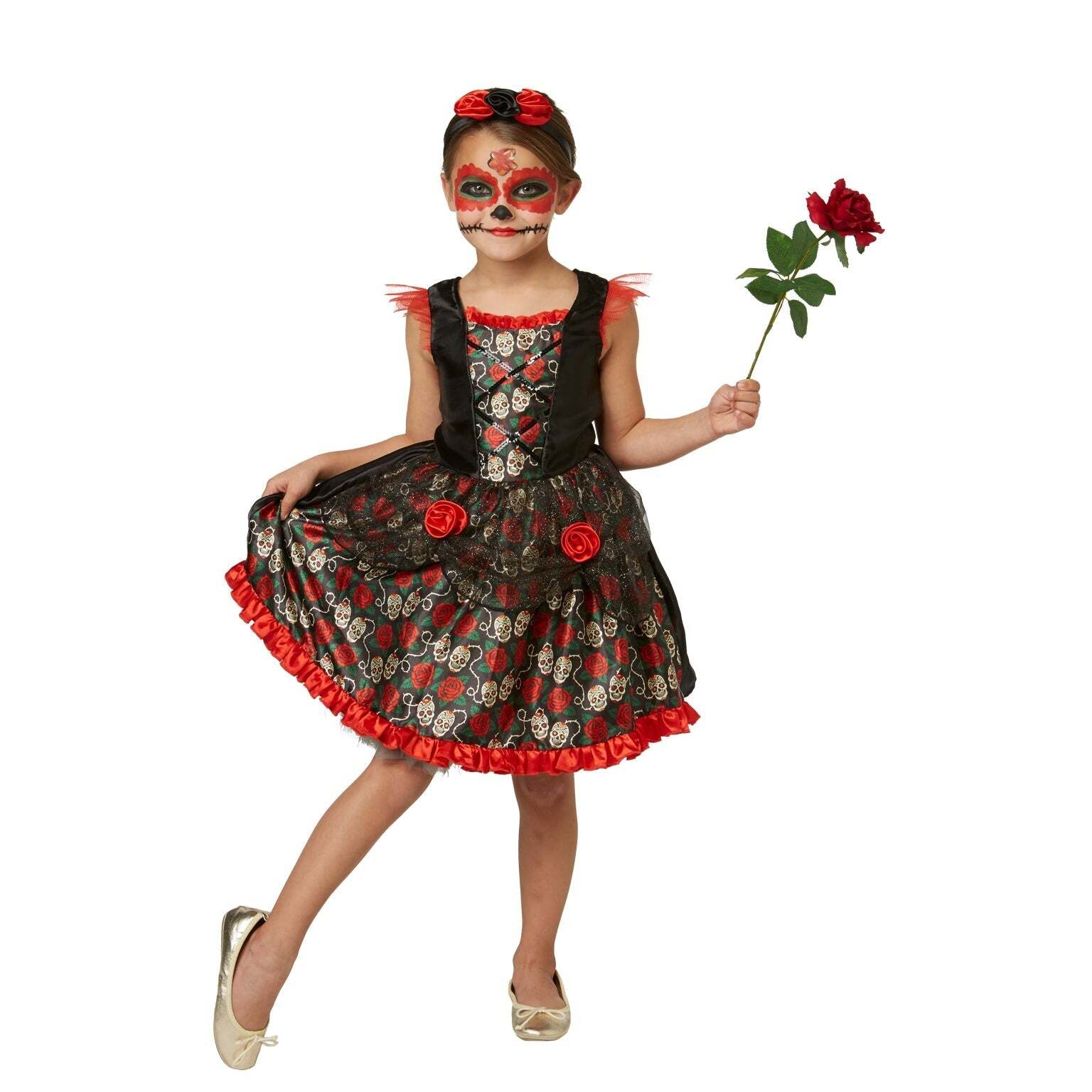 Day Of The Dead Girls Costume Red Rose Dress 1