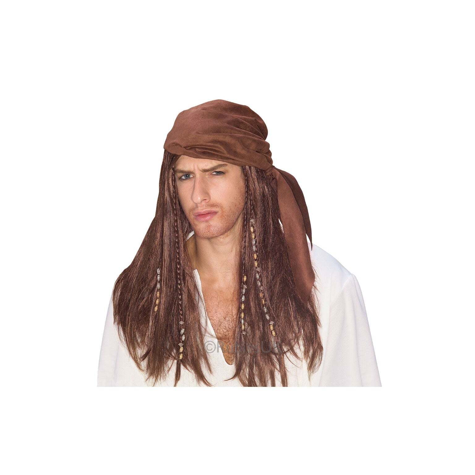 Caribbean Pirate Jack Sparrow Brown Wig with Bandana 1