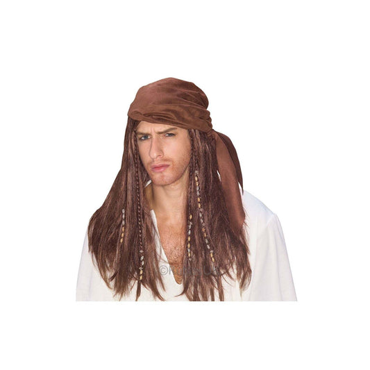 Caribbean Pirate Jack Sparrow Brown Wig with Bandana 1