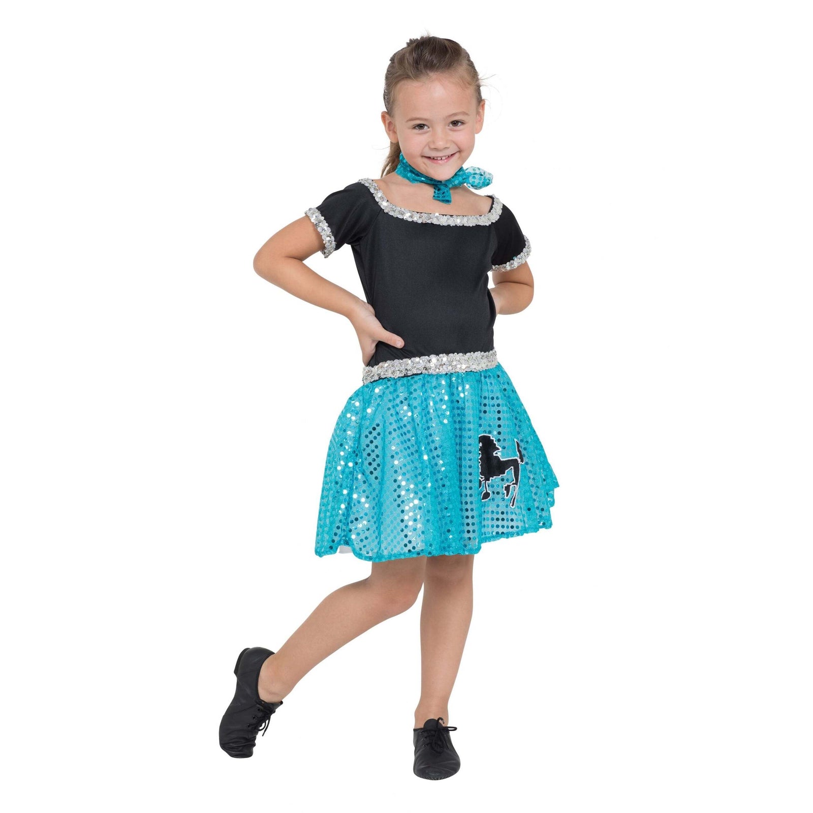Rock and Roll Sequin Dress Turquoise Poodle Girl Costume 1