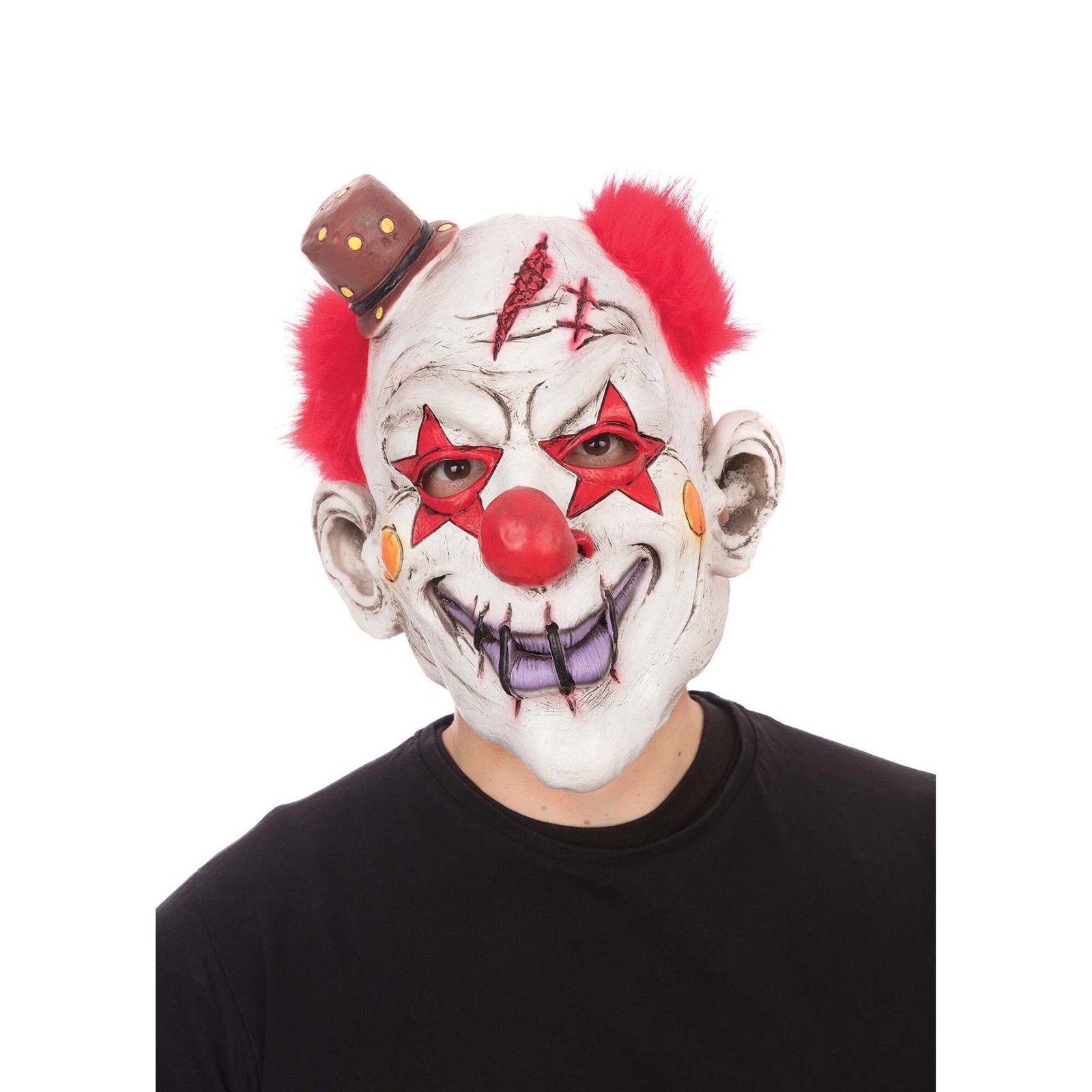 Top Hat Horror Clown Mask with Red Hair 1