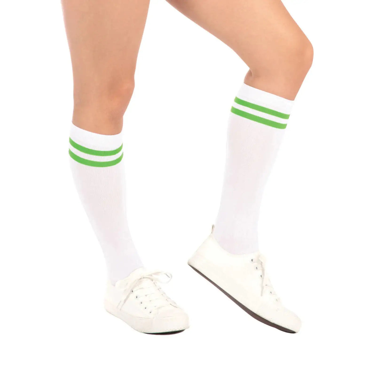 Neon Tube Socks White with Green Stripe 1