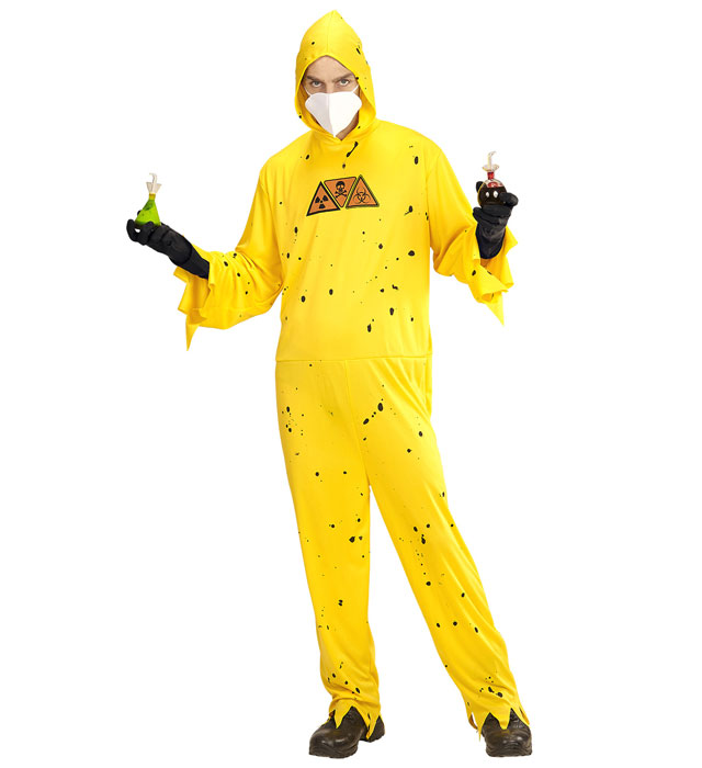 Toxic Hazard  Hooded Jumpsuit, Gloves, Mask 