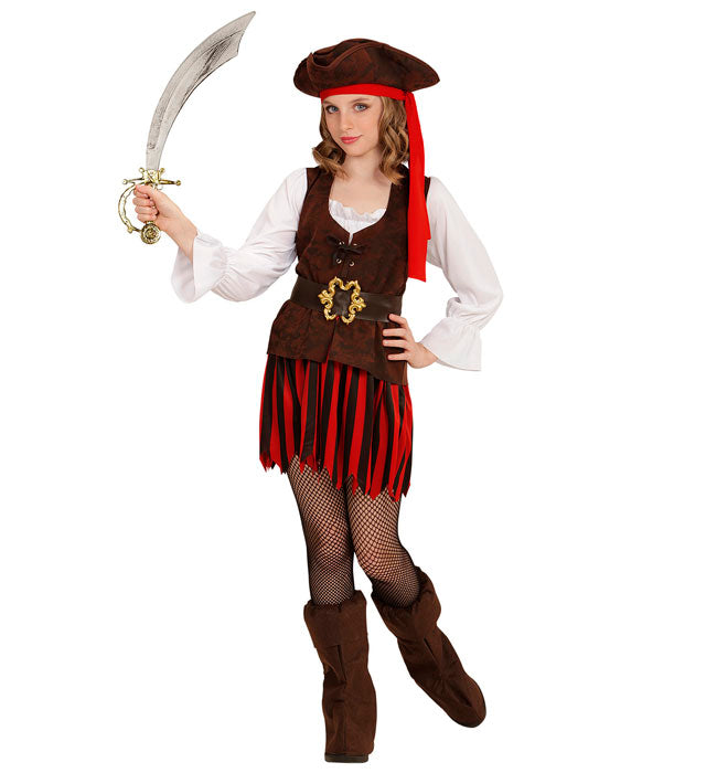 Caribbean Pirate Girl  Dress, Belt, Boot Covers, Headband, Hat 