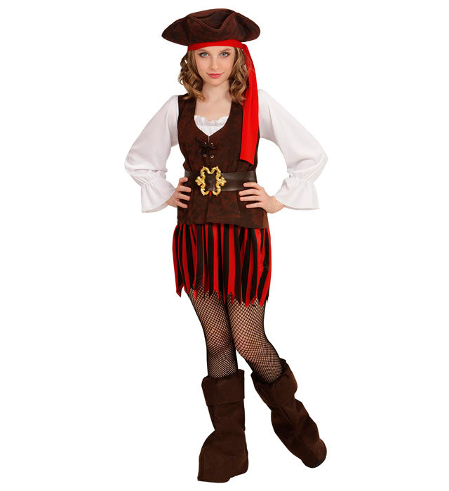 Caribbean Pirate Girl  Dress, Belt, Boot Covers, Headband, Hat 