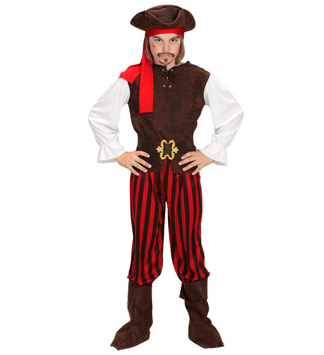 Caribbean Pirate  Shirt Withvest, Pants, Belt, Boot Covers, Headband, Hat 
