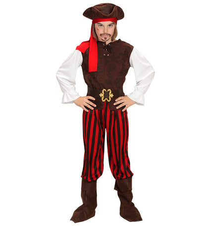 Caribbean Pirate  Shirt Withvest, Pants, Belt, Boot Covers, Headband, Hat 