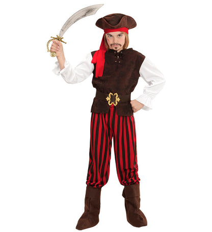 Caribbean Pirate  Shirt Withvest, Pants, Belt, Boot Covers, Headband, Hat 