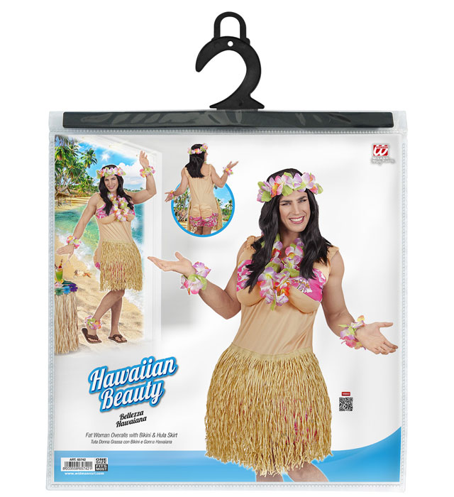 Hawaiian Beauty  Fat Woman Overalls With Bikini & Hula Skirt 