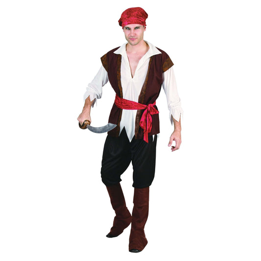 Mens Pirate Man Brown Waistcoat Adult Costume Male Halloween 1
