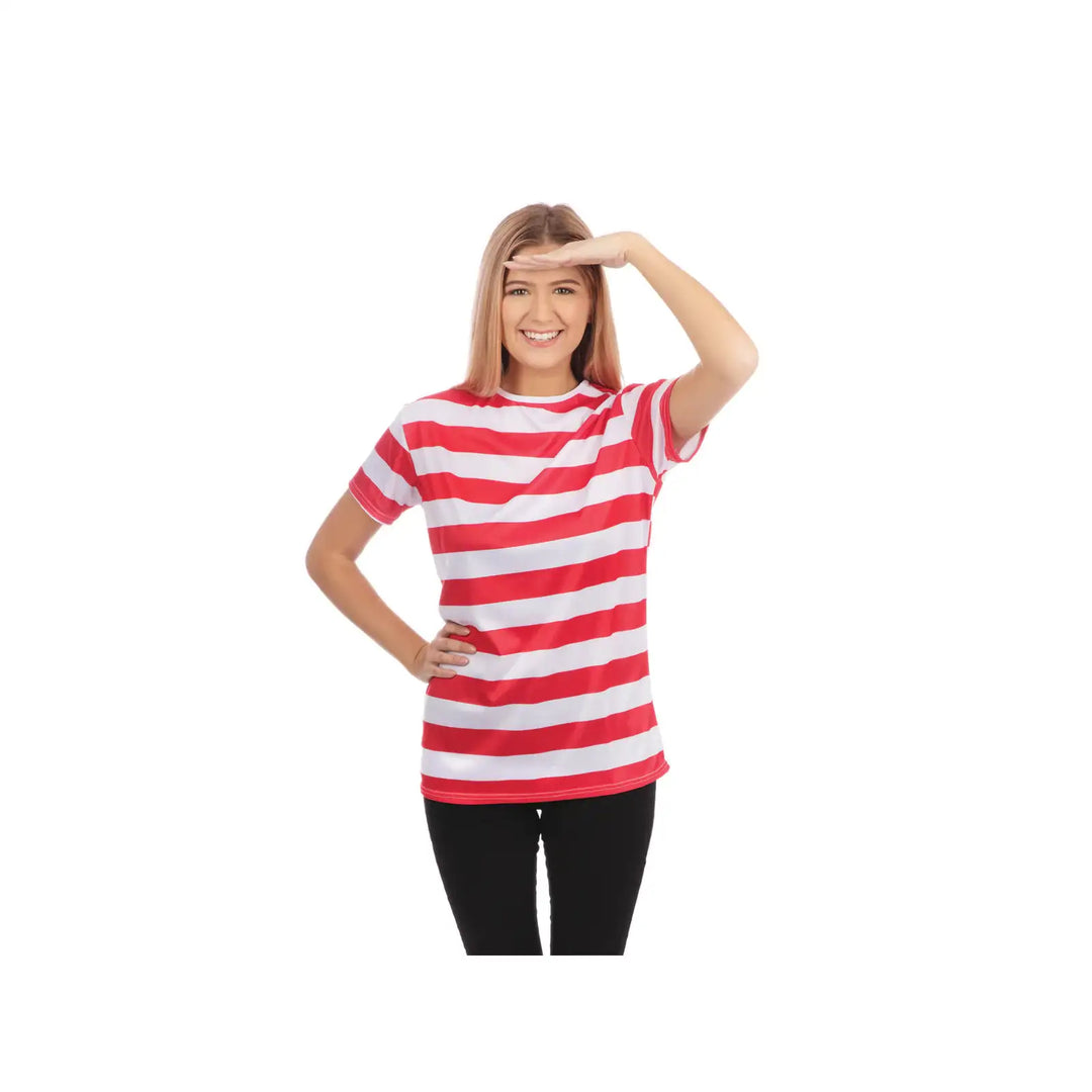 Womens Striped Ladies Shirt Red White Wheres Wally Costume 1