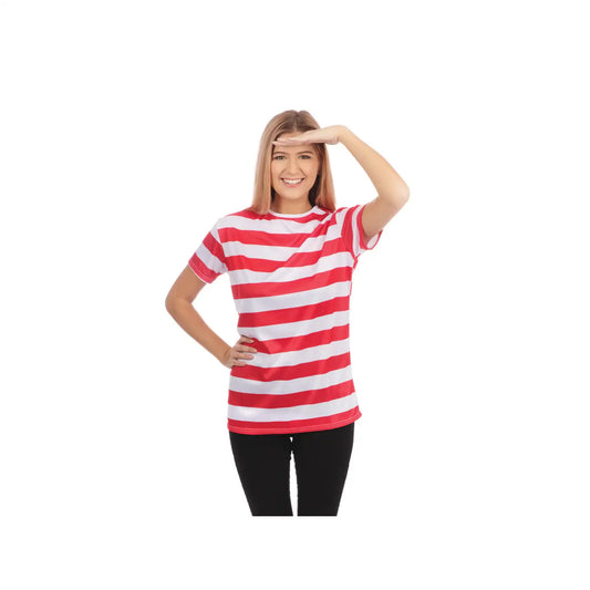 Womens Striped Ladies Shirt Red White Wheres Wally Costume 1