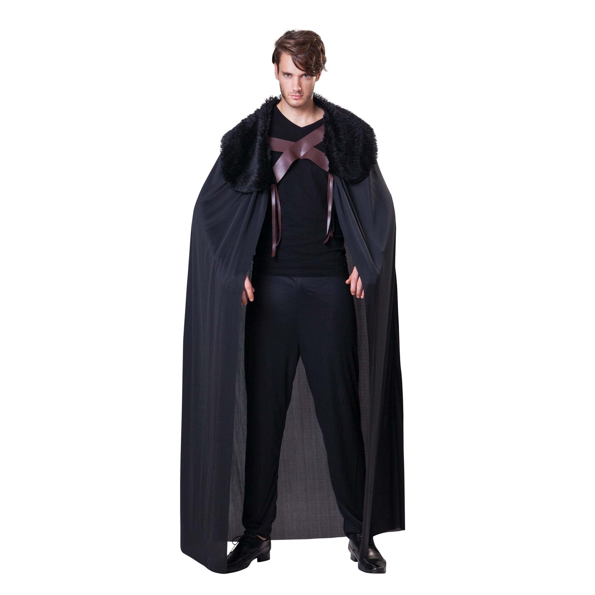 Cape Mens Hooded Black With Collar Adult Costume Male 1