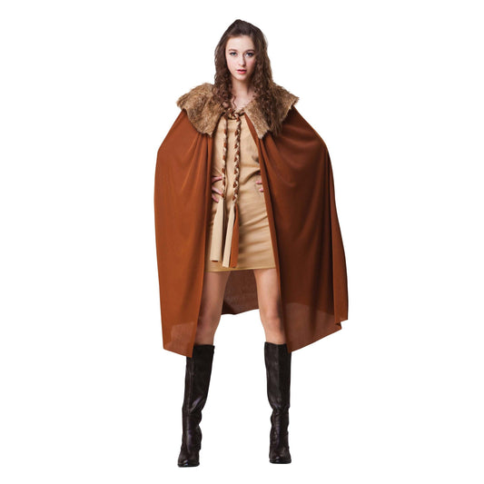 Ladies Short Brown Cape Cloak With Plush Collar 1