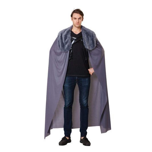 Cape Mens Grey With Fur Collar Adult Costume Male 1