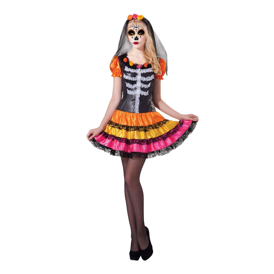 Day Of The Dead Lady Rainbow Adult Costume Female Uk Size 10 14 1